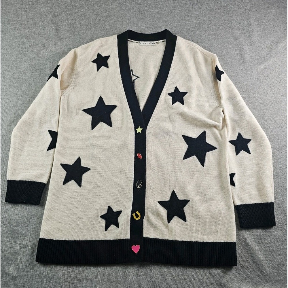 Alice+ Olivia Bradford Novelty Wool Stars Cardigan Womens M Button Front Sweater